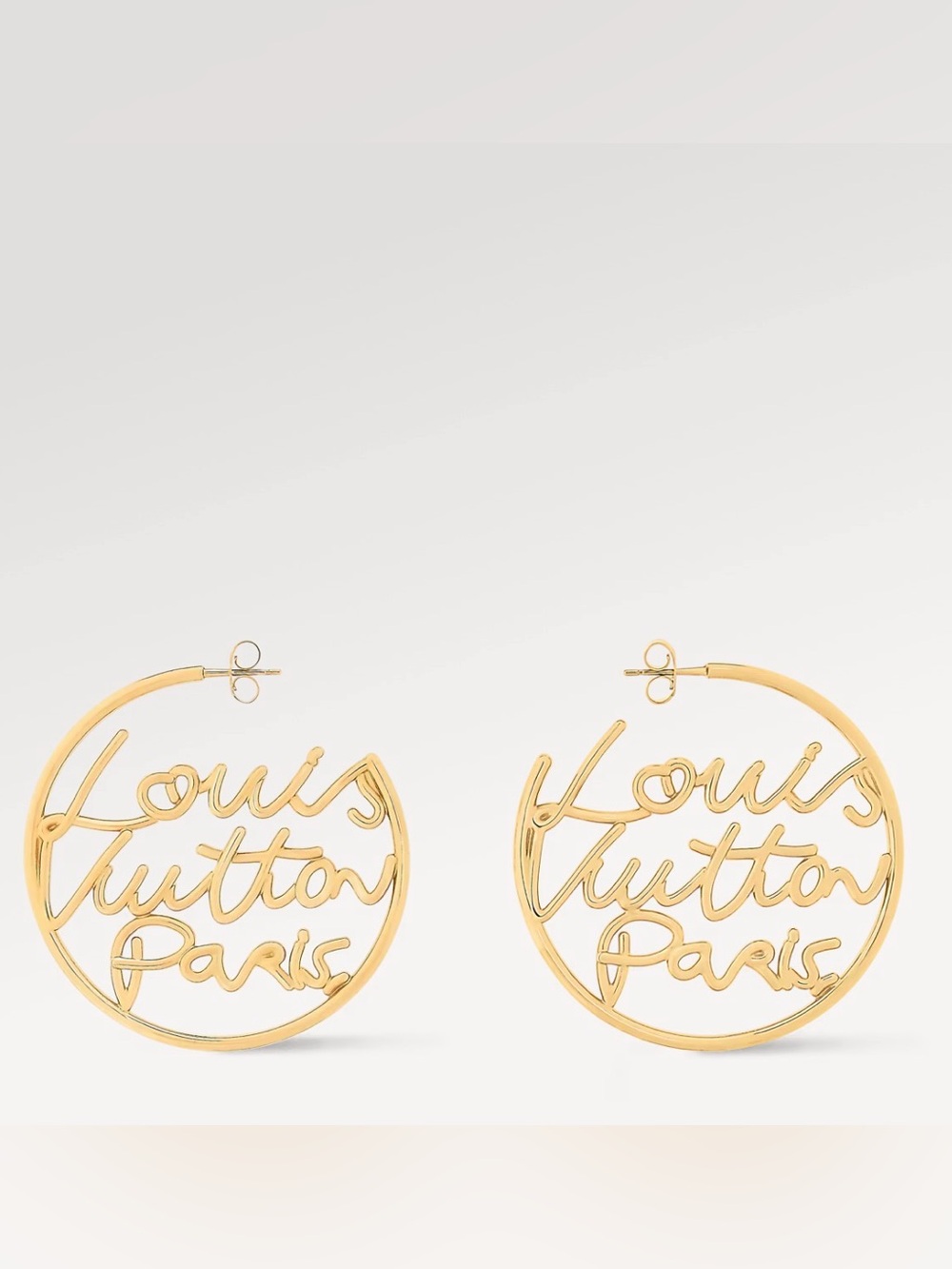 Louis Vuitton Gold Script Circle Hoop Earrings
